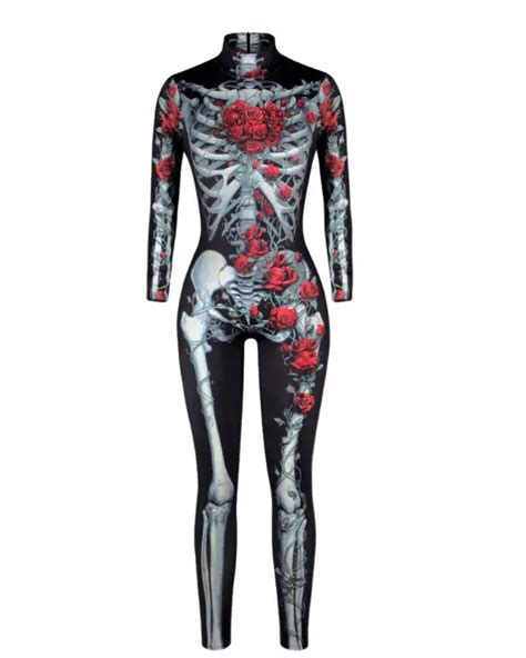 Sch Del Skelett Print Zip Back Halloween Kost M Overall