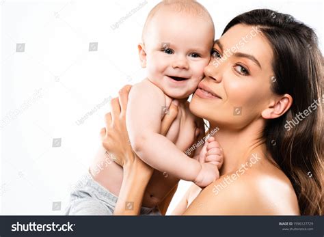 Portrait Attractive Nude Mother Holding Cheerful Stock Photo 1596127729 Shutterstock