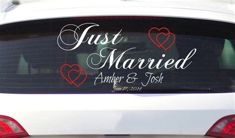 Just Married Car Decal Removable Vinyl Lettering And Hearts Etsy