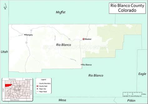 map of rio bianco county, colorado with the capital and major cities in red