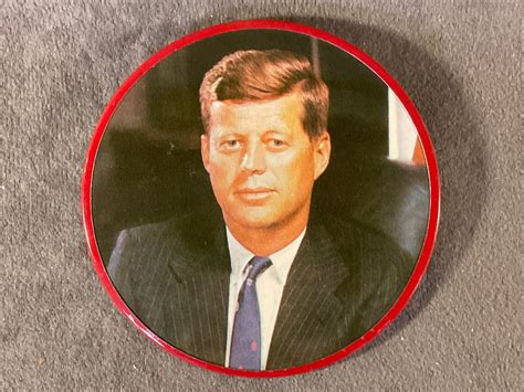 Vintage John F Kennedy Color Photo Red Rim Pin 1960 John Kennedy Photo