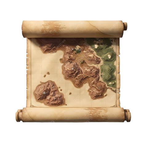 Textured Ancient Map Illustration With Landforms Hills And Water Bodies