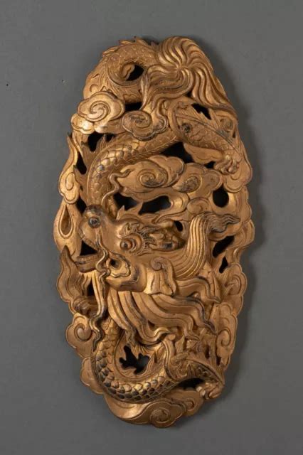 Panneau En Bois Dor Sculpt D Cor De Dragon Chine Indochine Xixe