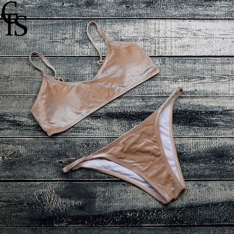 CTS New Fashions Swimwear Women Bikini Set 2018 Solid Velvet Bikini Push Up Beach Bathing Suit