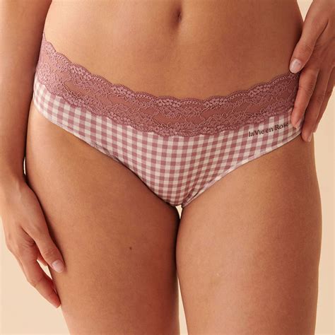 Buy La Vie En Rose Brown Cotton And Lace Band Bikini Panty Online