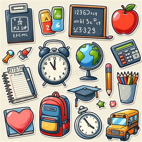 A Set of Cute Stickers on the Theme of School Stock Image - Image of ...