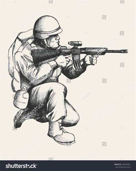 Sketch Illustration Soldier Kneel Down Aiming Vector có sẵn miễn phí