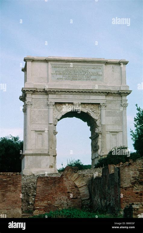 Roman Forum site Triumphal Arch of Titus Carved stone inscriptions ...