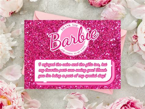 Barbie Birthday Thank You Card Note Thank You Barbie For Etsy