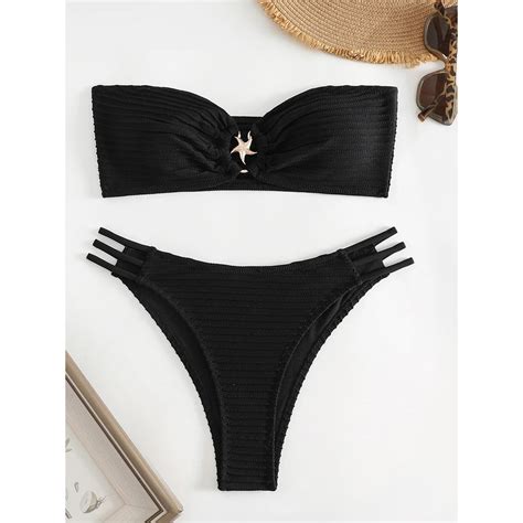 Jual PREORDER Sexy Bandeau Bikini Women 2024 New Black Metal Ring