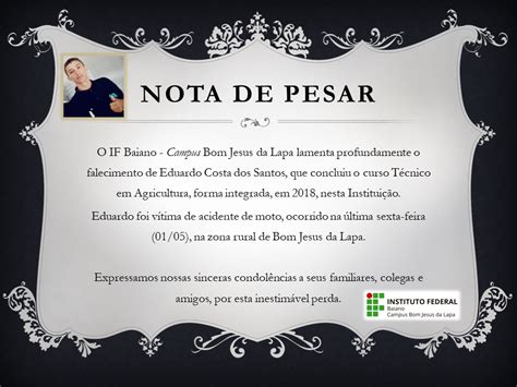 Campus Bom Jesus Da Lapa Nota De Pesar Pelo Falecimento Do Ex Aluno