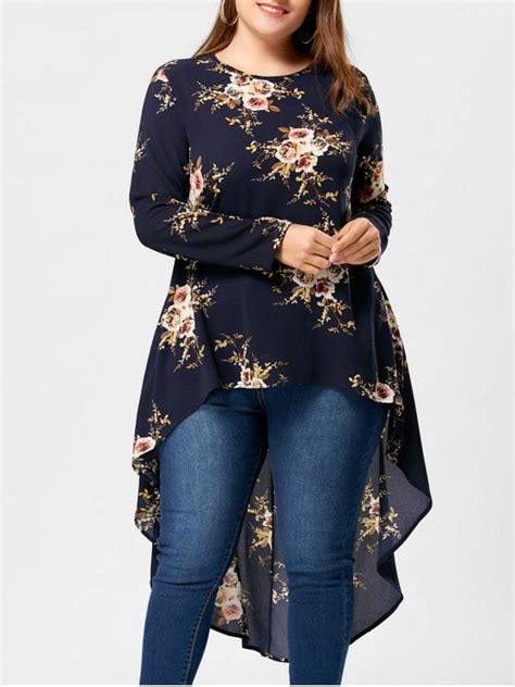 Plus Size Tiny Floral High Low Hem Blouse Blouses For Women Plus