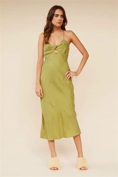 Suboo Georgia Twist Front Slip Dress Moss All The Dresses