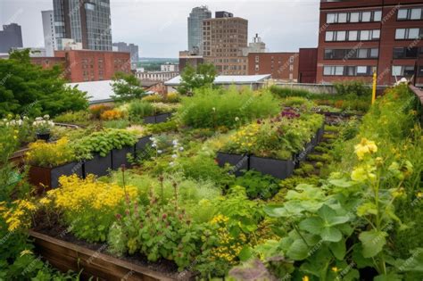 Premium Ai Image Green Rooftop Garden Filled With Thriving Plants And