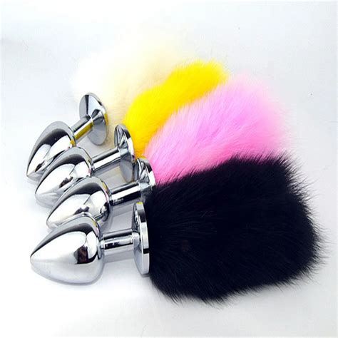 Metal Plush Ball Rabbit Tail Anal Plug Stainless Steel Prostate