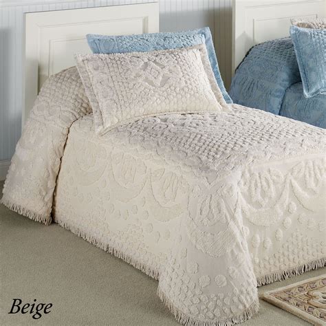 Kingston Beige Or White Lightweight Chenille Bedspreads