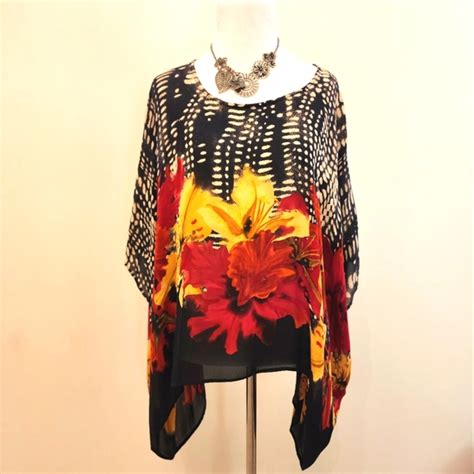 Chico S Tops Chicos Design Sheer Floral Silk Poncho Poshmark