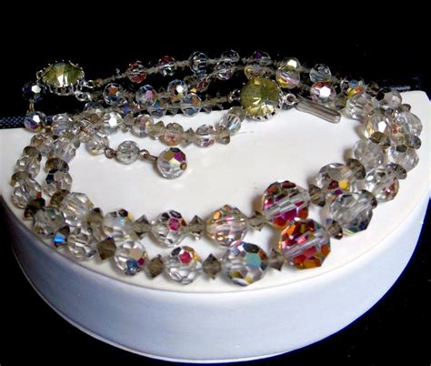 Vintage 2 Strand Smoky Clear Swarovski Ab Crystal Bead Large Rhinestone