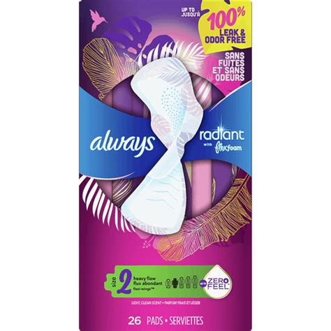 Always Radiant Flexfoam Pads For Women Size 2 Heavy Flow Absorbency