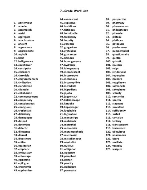 List Of Words For A Th Grader