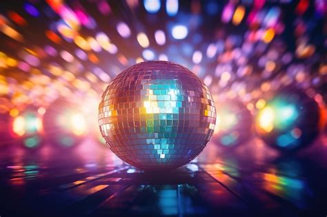 Premium Photo Mirror Disco Ball With Bright Colored Lights Club Party