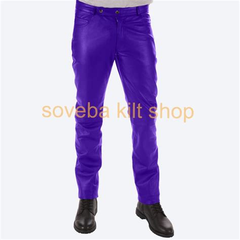 Buy Blue Leather Pant For Men Online - Cowhide Leather Pant