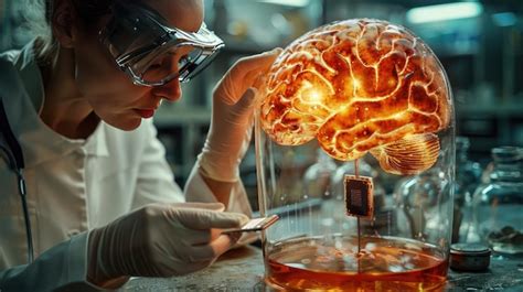 Premium Photo | Innovative Scientist Examining Glowing Brain Model in ...