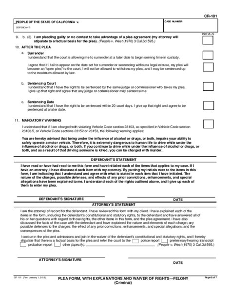 Cr 101 Plea Form With Explanations And Waiver Of Rights Felony