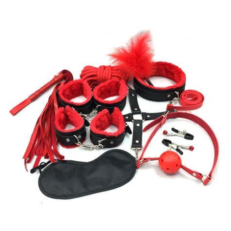 Sexy Bondage Toys 10 Pcs Set Sex Hand Cuffs Footcuff Whip Rope