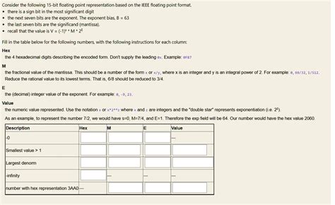 SOLVED: Consider the following 15-bit floating point representation ...