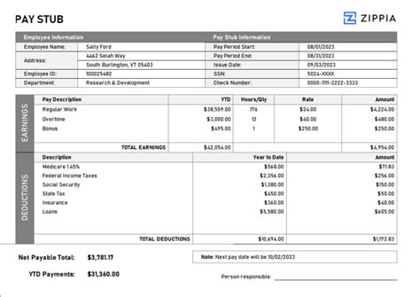 Pay Stub Template Word Zippia