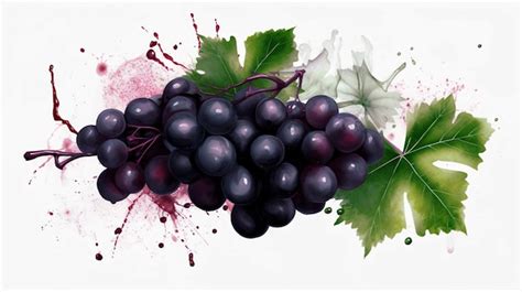 Cacho De Uvas Vinho Tinto E Manchas De Vinho Estilo Aquarela Foto