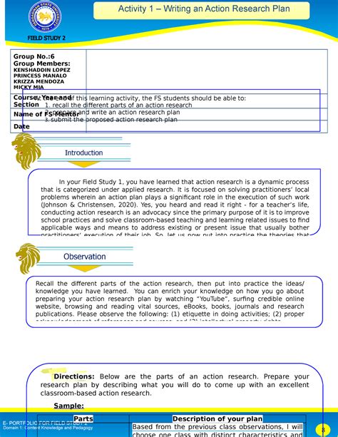 FS 2 Activity 1 FS 2 Activity 1 E PORTFOLIO FOR FIELD STUDY 2