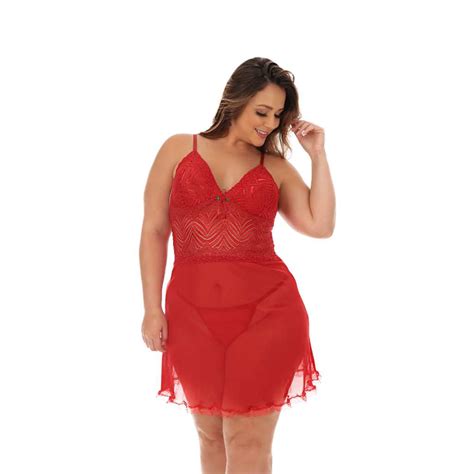 Camisola Plus Size Sexy Transparente Lingerie Erotica Sensual Em Tule