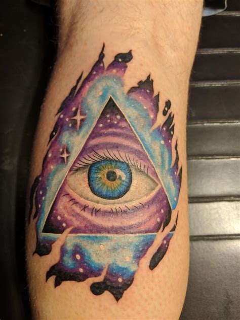 All seeing eye galaxy tattoo by Jordan Goldston @ inferno ink in Burlington, NC : r/tattoos