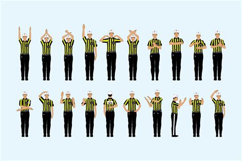 Football Referees Officials Hand Signal Different Poses Pro Vector