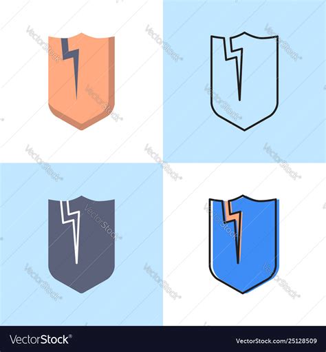 Broken Shield Icon Set In Flat And Line Styles Vector Image