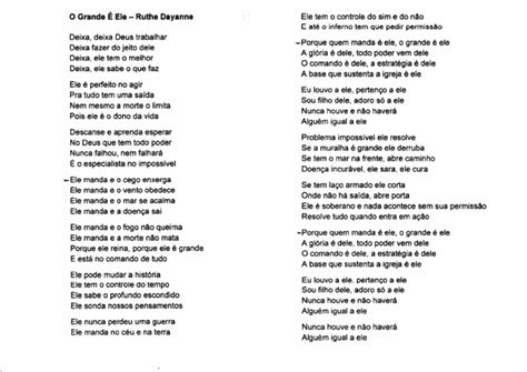 Letra De Ruthe Dayanne O Grande É Ele - O Grande É Ele - Ruthe Dayanne | PDF