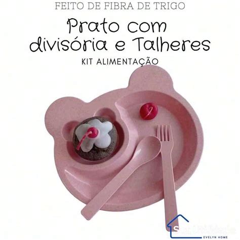 Kit Prato Garfo E Colher Fibra De Trigo Infantil Pratinho Redondo Para