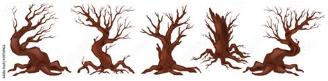 Dead Tree Vector Set Spooky Autumn Bark Dry Naked Branch Silhouette Scary Halloween Forest