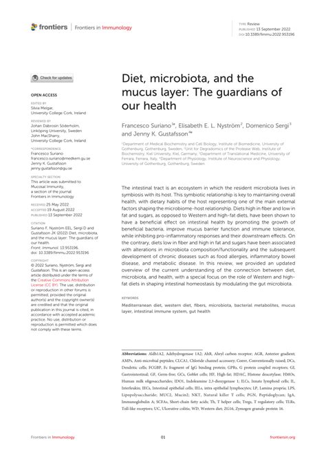 Pdf Diet Microbiota And The Mucus Layer The Guardians Of Our Health