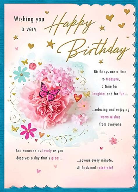 A Birthday Card With Pink Carnations And Butterflies