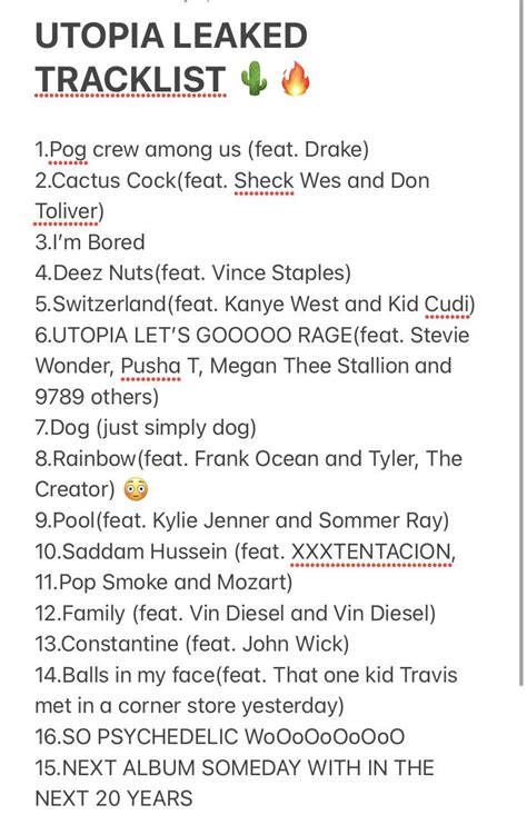 LEAKED TRAVIS SCOTT UTOPIA TRACKLIST 100% REAL 🌵🔥☄️ : r/travisscott