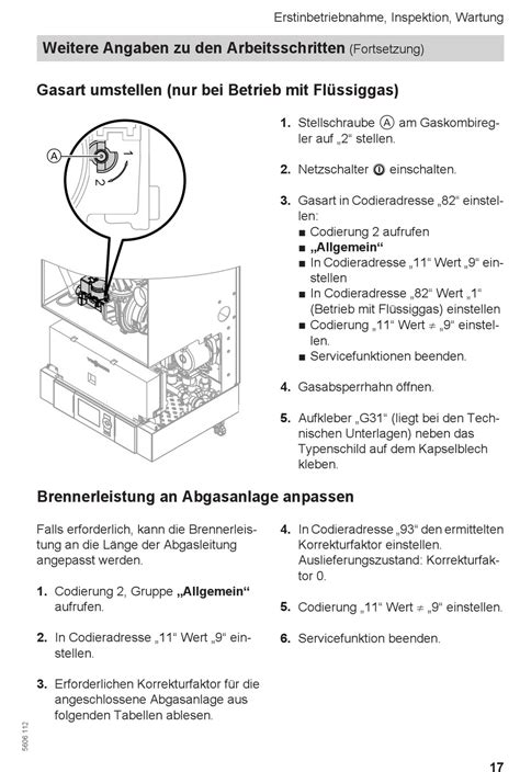 Gasart Umstellen Nur Bei Betrieb Mit Fl Ssiggas Brennerleistung An