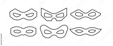 Mask superhero carnival or villain vector line art icon set. Black ...