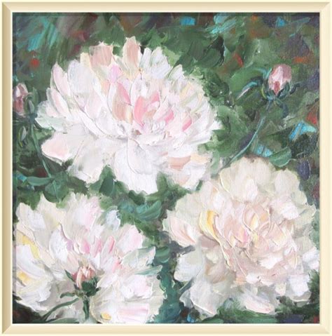 white peonies oil painting on canvas, peonies painting original, oil painting peonies, peonies ...