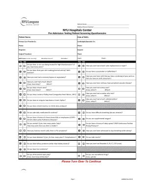 Fillable Online Pa Ent Name Medical Record Number NYU Hospitals