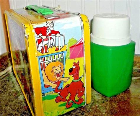 1973 Scooby Doo Metal Lunch Box & Thermos TV Show Cartoon Lunchbox Green Handle! | #1912690114