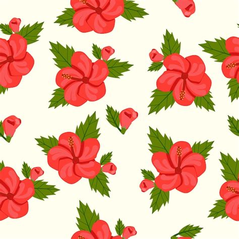 Premium Vector Red Hibiscus Flower Seamless Pattern