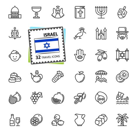 Israel Conjunto De Iconos Web De L Nea Delgada M Nima Esquema De La